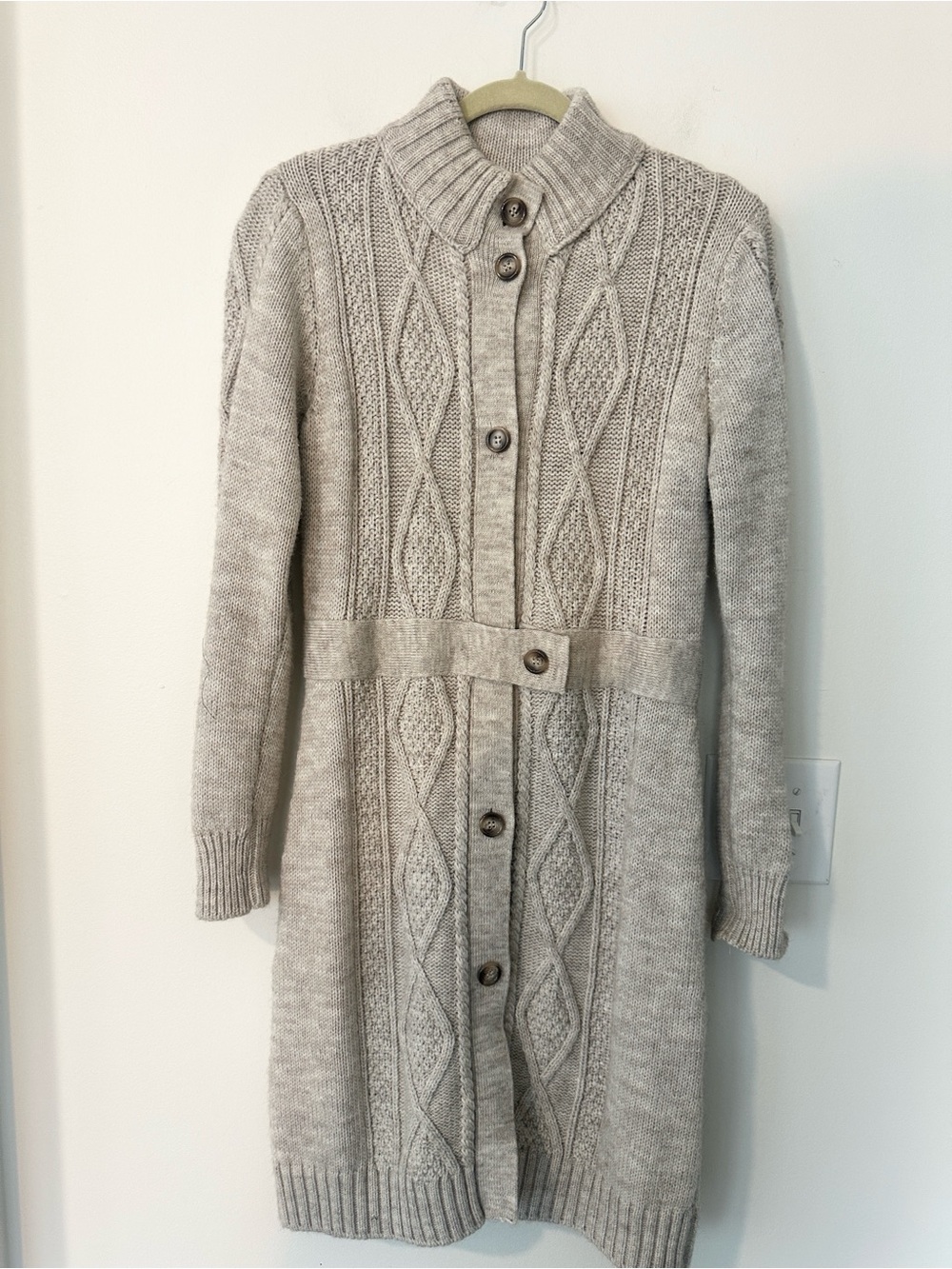 Cocogio Tan Cable-knit Italian Alpaca Blend Cardigan Sweater M
